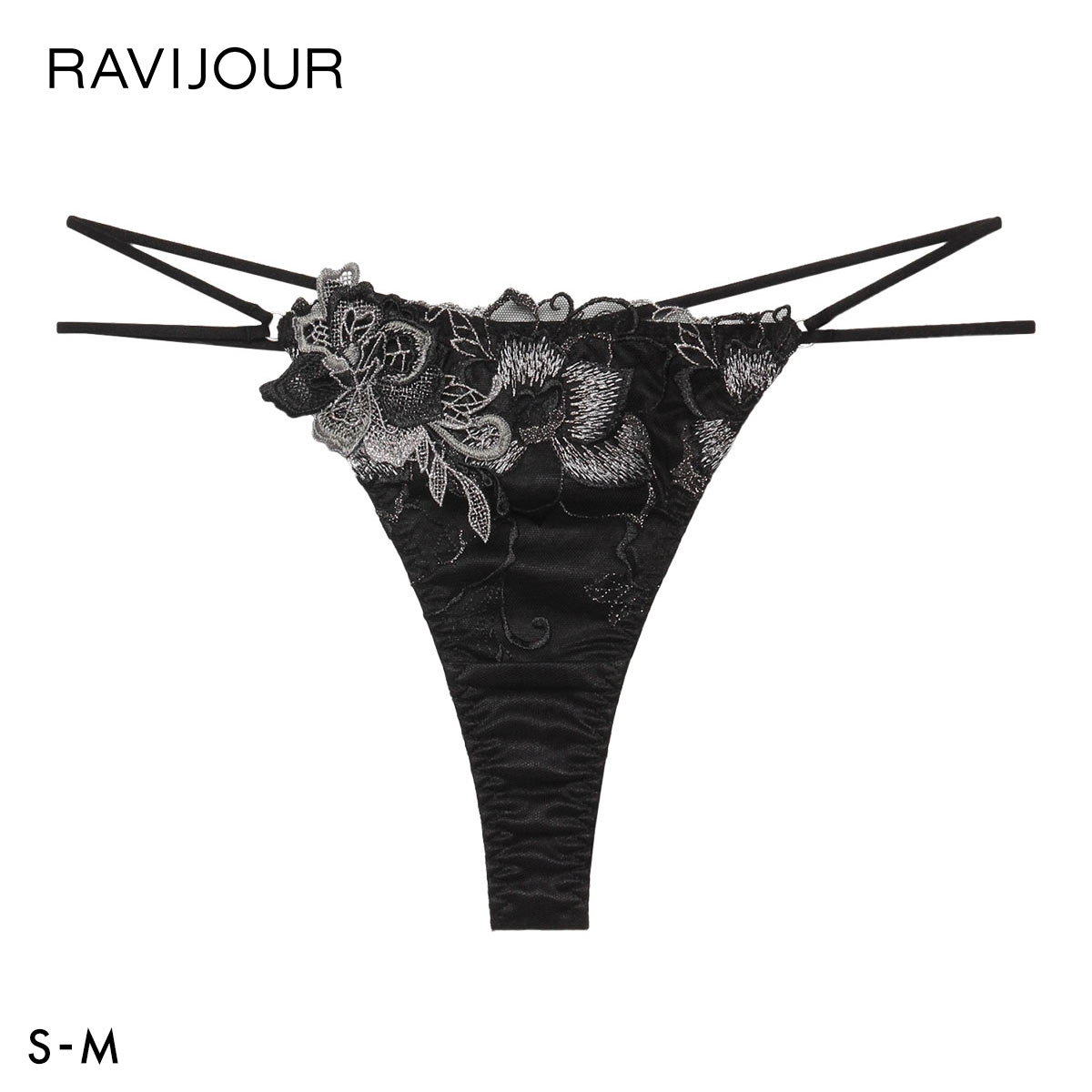 ラヴィジュール ノウェリカ エンブロイダリーレース Tバックショーツ SM 総レース ソング タンガ セクシー バックレース RAVIJOUR(BK-ブラック-S)