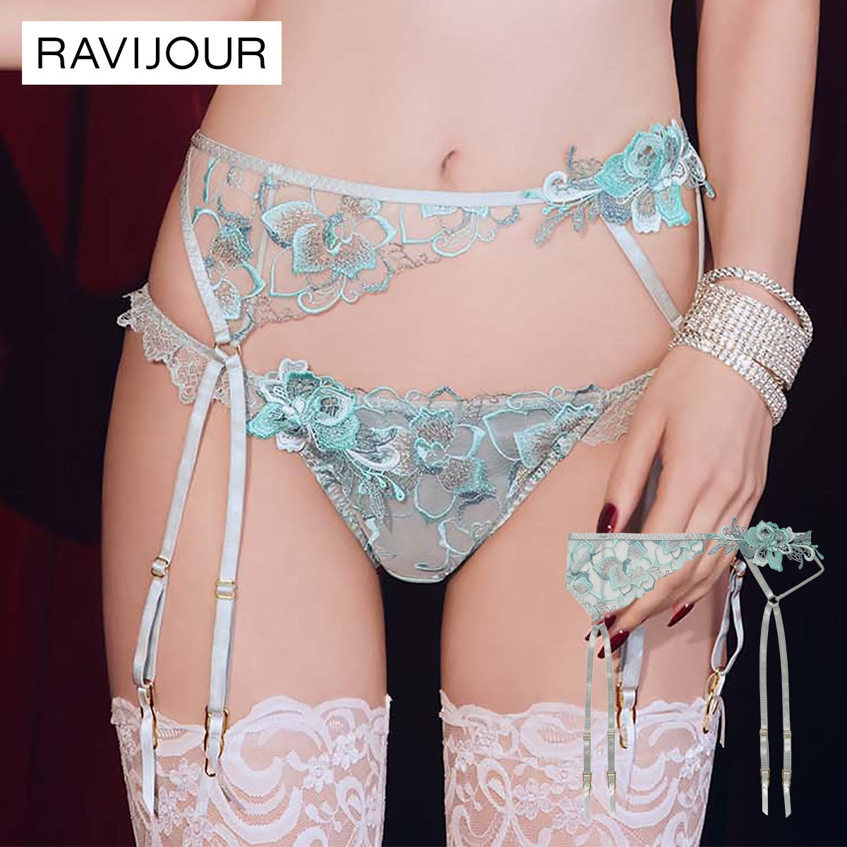 ラヴィジュール ノウェリカ ガーター セクシー ランジェリー ガーターベルト RAVIJOUR(BU-ブルー-ONESIZE)