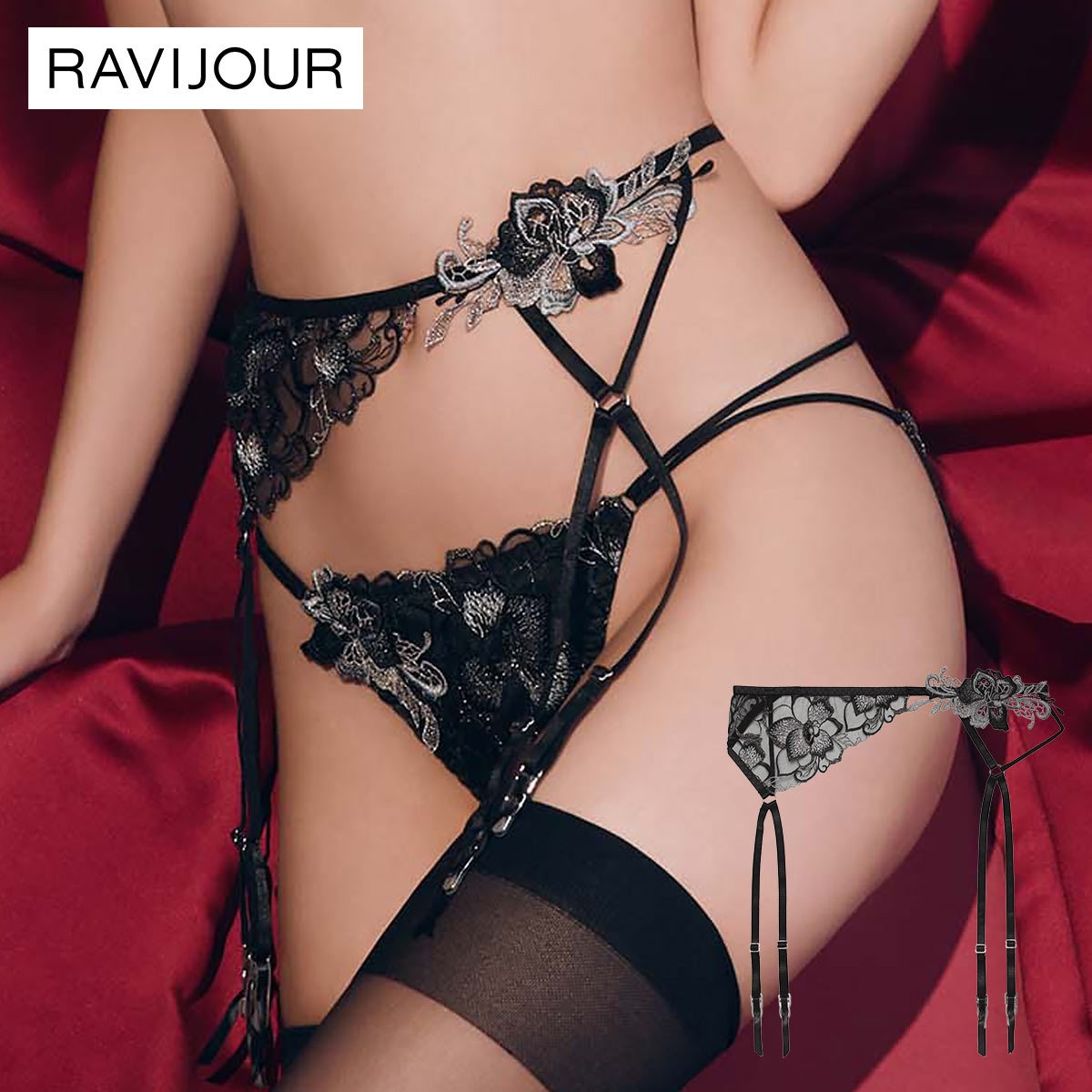 ラヴィジュール ノウェリカ ガーター セクシー ランジェリー ガーターベルト RAVIJOUR(BK-ブラック-ONESIZE)