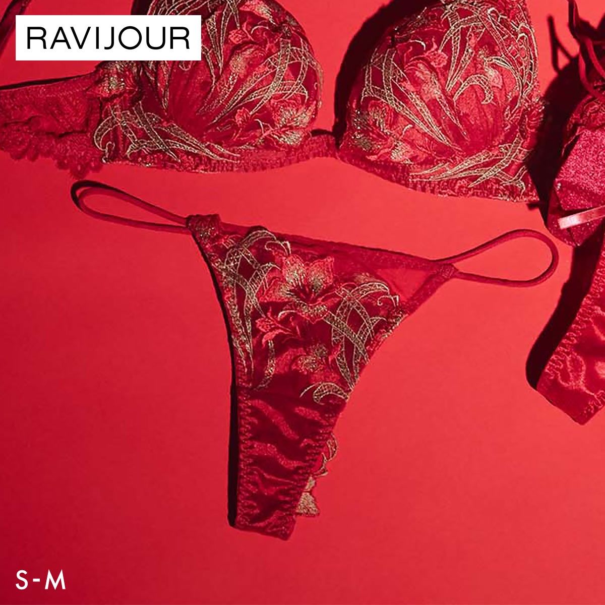 ラヴィジュール エポナ エンブロイダリーレース Tバックショーツ SM 総レース ソング タンガ セクシー バックレース 下着 RAVIJOUR(RE-レッド-S)