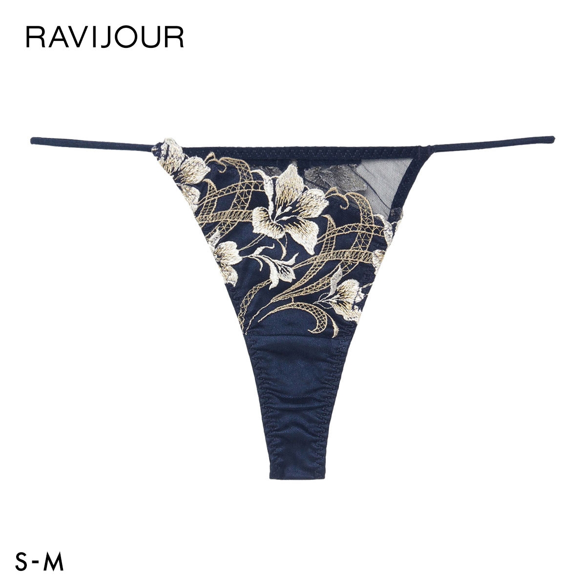 ラヴィジュール エポナ エンブロイダリーレース Tバックショーツ SM 総レース ソング タンガ セクシー バックレース 下着 RAVIJOUR(NV-ネイビー-S)