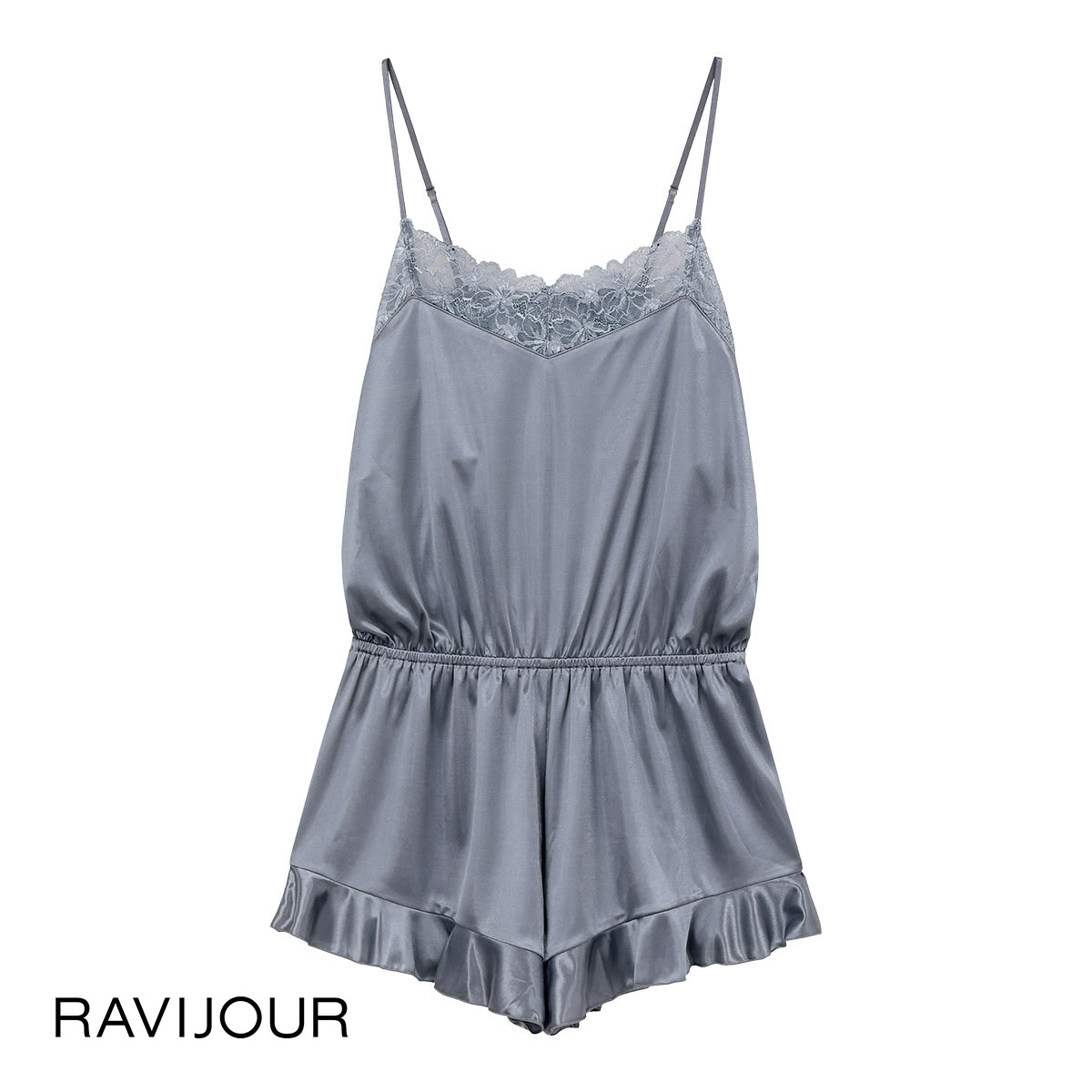 ラヴィジュール RAVIJOUR グロッシーレース ロンパース ルームウェア カップ付き パジャマ(BU-ブルー-ONESIZE)
