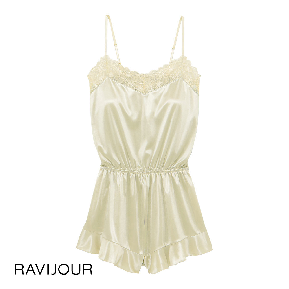 ラヴィジュール RAVIJOUR グロッシーレース ロンパース ルームウェア カップ付き パジャマ(BE-ベージュ-ONESIZE)