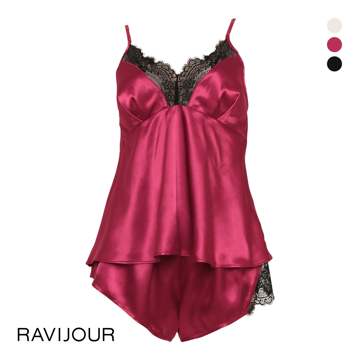 Ravijourのルームウェア ラヴィジュール RAVIJOUR ブラックレースサテン セットアップ