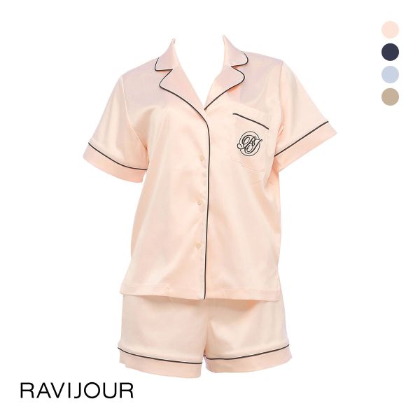 ラヴィジュール RAVIJOUR サテンシャツ ショートスリーブ セットアップ ルームウェア 半袖 パジャマ ナイトウェア