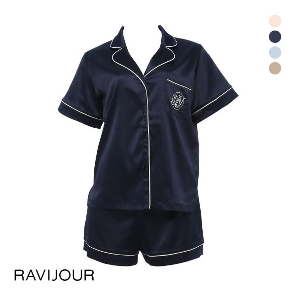 ラヴィジュール RAVIJOUR サテンシャツ ショートスリーブ セットアップ ルームウェア 半袖 パジャマ ナイトウェア