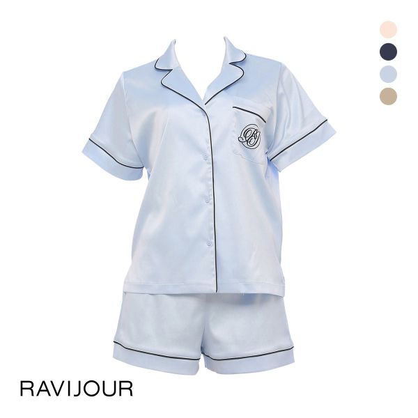 ラヴィジュール RAVIJOUR サテンシャツ ショートスリーブ セットアップ ルームウェア 半袖 パジャマ ナイトウェア