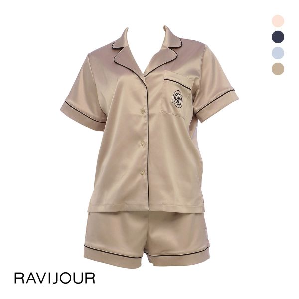 ラヴィジュール RAVIJOUR サテンシャツ ショートスリーブ セットアップ ルームウェア 半袖 パジャマ ナイトウェア