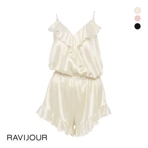 ラヴィジュール RAVIJOUR シルキーフリル ロンパース カップ付き ルームウェア パジャマ ランジェリー オールインワン