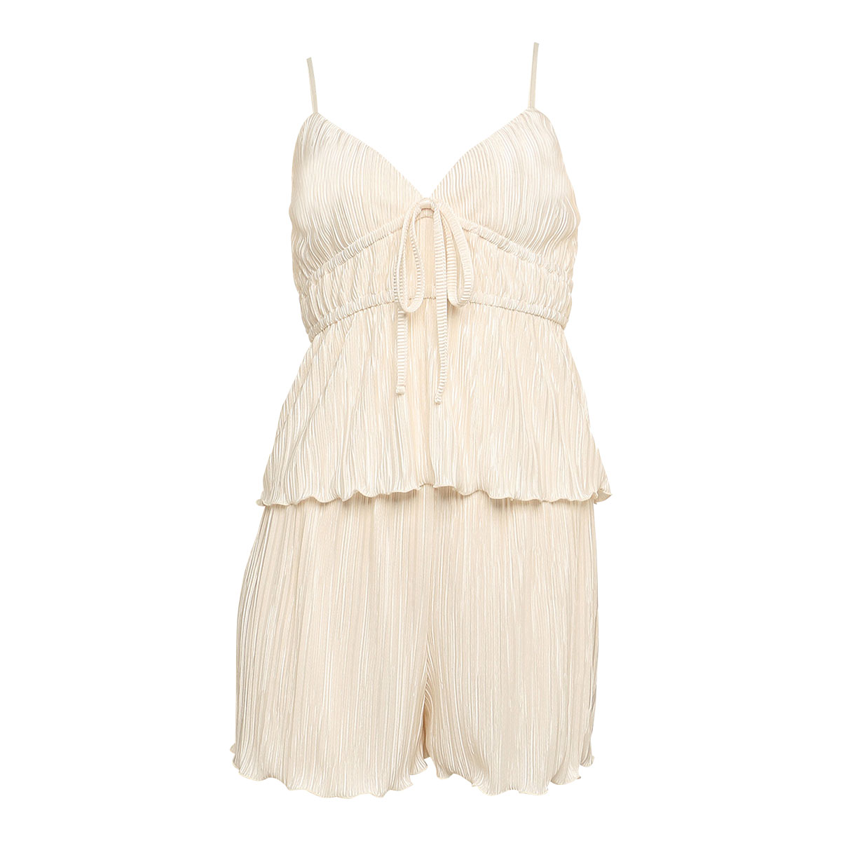 ラヴィジュール RAVIJOUR シャインプリーツ セットアップ ルームウェア カップ付き パジャマ ランジェリー キャミソール(IV-アイボリー-ONESIZE)