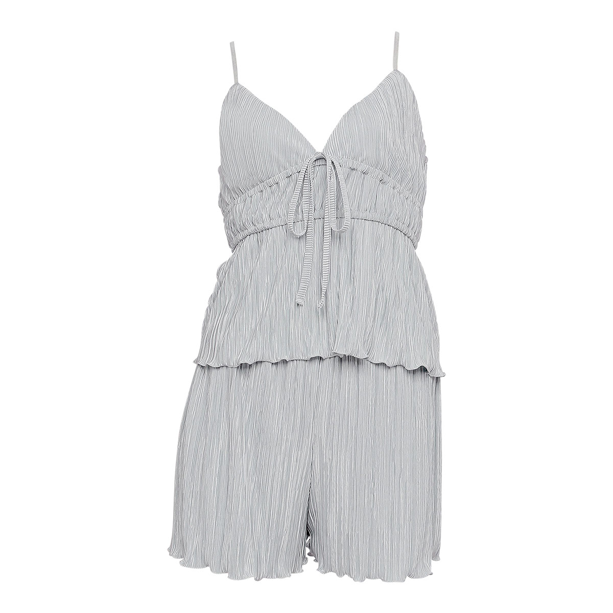 ラヴィジュール RAVIJOUR シャインプリーツ セットアップ ルームウェア カップ付き パジャマ ランジェリー キャミソール(GY-グレー-ONESIZE)