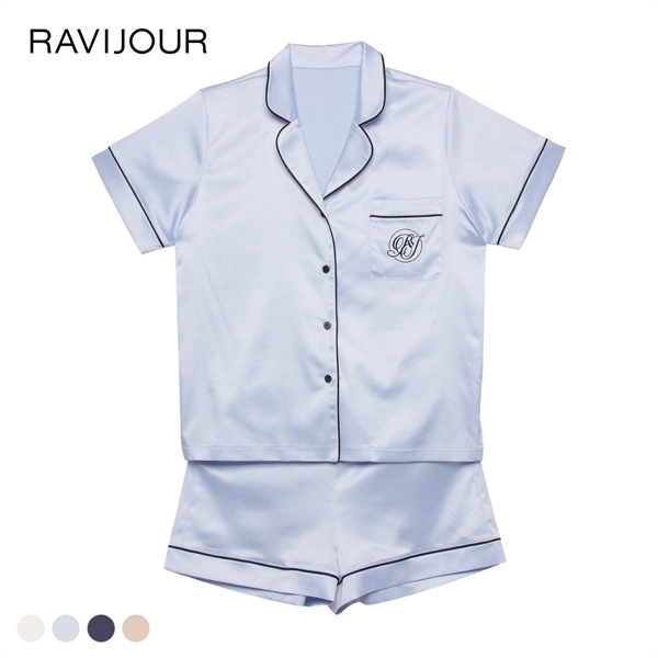 ラヴィジュール RAVIJOUR サテンシャツ ショートスリーブ セットアップ ルームウェア 半袖 パジャマ ナイトウェア