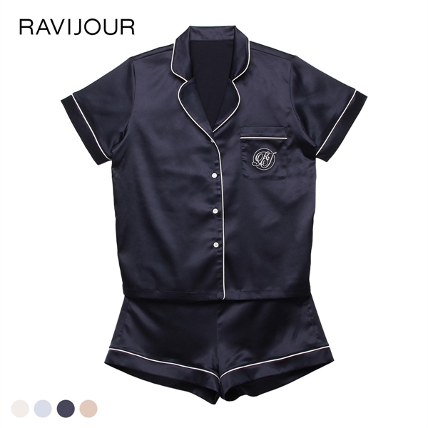ラヴィジュール RAVIJOUR サテンシャツ ショートスリーブ セットアップ ルームウェア 半袖 パジャマ ナイトウェア