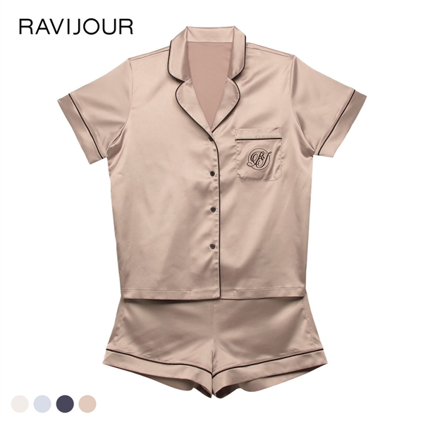 ラヴィジュール RAVIJOUR サテンシャツ ショートスリーブ セットアップ ルームウェア 半袖 パジャマ ナイトウェア
