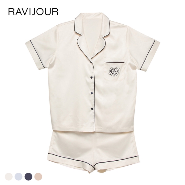 ラヴィジュール RAVIJOUR サテンシャツ ショートスリーブ セットアップ ルームウェア 半袖 パジャマ ナイトウェア