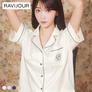 ラヴィジュール RAVIJOUR サテンシャツ ショートスリーブ セットアップ ルームウェア 半袖 パジャマ ナイトウェア