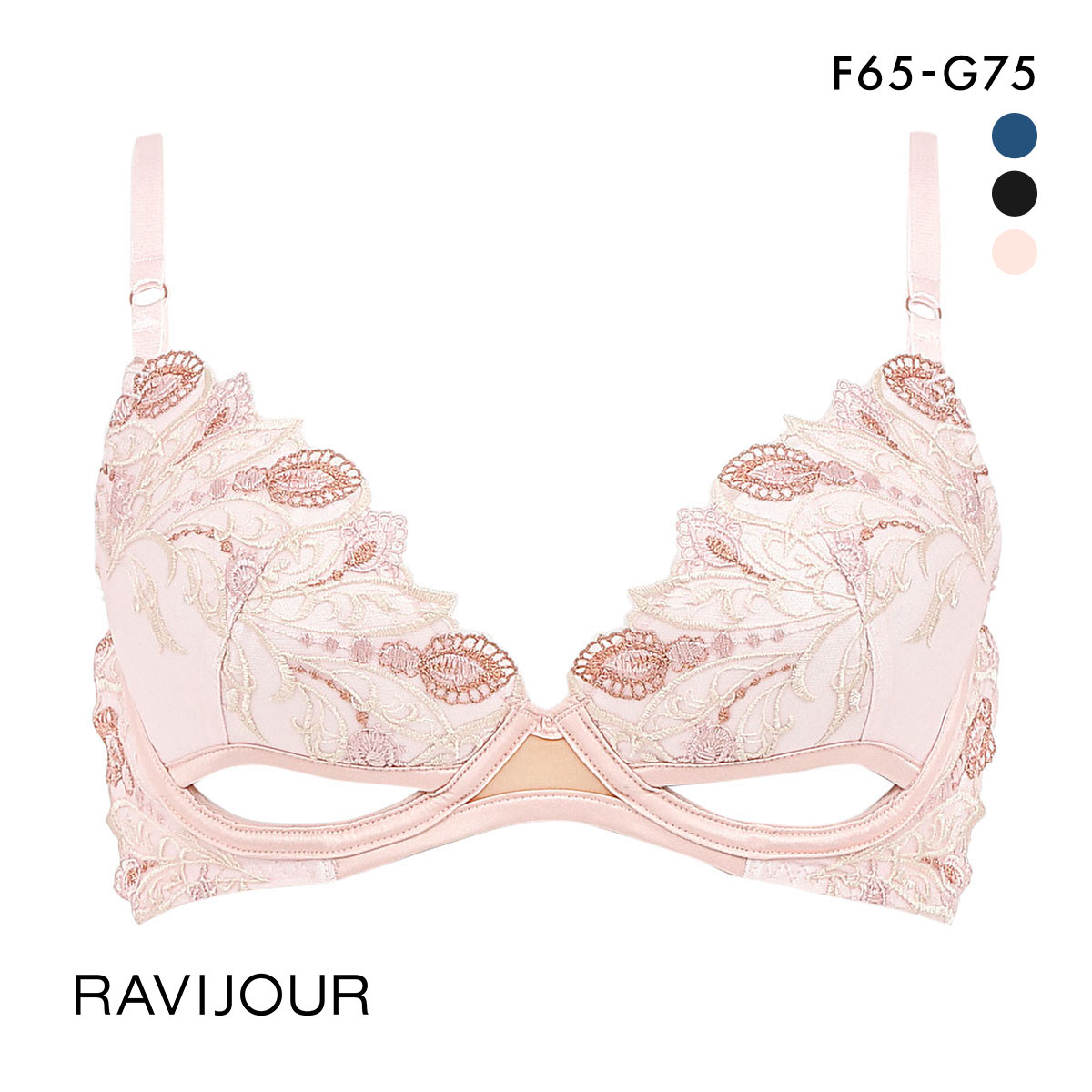 ラヴィジュール RAVIJOUR レーシーフェザー グラマーアップ ブラジャー FG 盛り 谷間 バストアップ リフトアップ(PI-ピンク-F65)