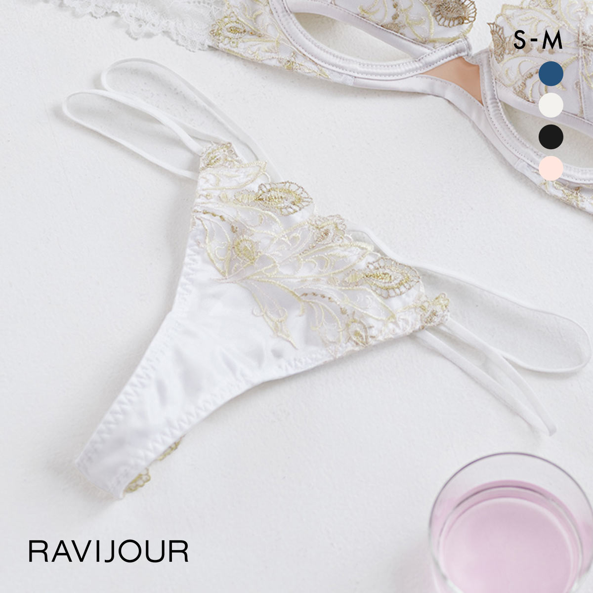 ラヴィジュール RAVIJOUR レーシーフェザー エンブレース Tバック ショーツ SM タンガ ソング バックレース 総レース 透け バックオープン(WH-ホワイト-S)