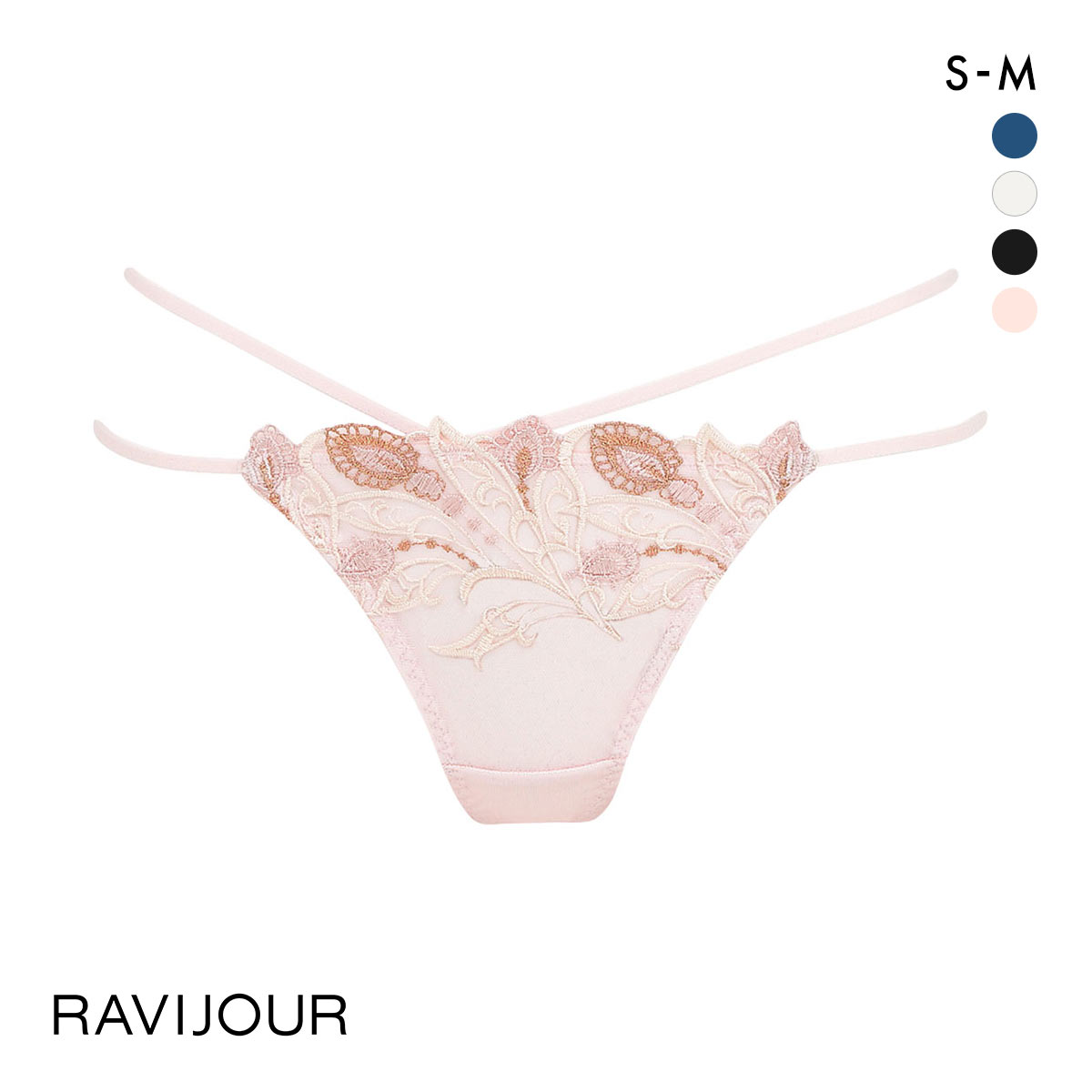 ラヴィジュール RAVIJOUR レーシーフェザー エンブレース Tバック ショーツ SM タンガ ソング バックレース 総レース 透け バックオープン(PI-ピンク-S)
