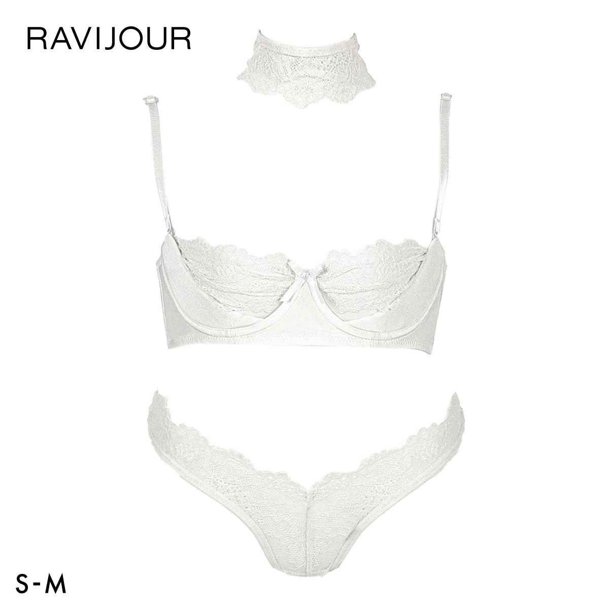 ラヴィジュール ピーカーブー ブラ＆ショーツセット ノンパテ ブラジャー スタンダードショーツ セクシー RAVIJOUR(WH-ホワイト-S)