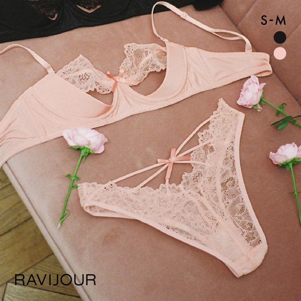 ラヴィジュール ピーカーブー ブラ＆ショーツセット ノンパテ ブラジャー スタンダードショーツ セクシー RAVIJOUR