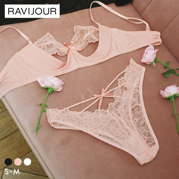 ラヴィジュール ピーカーブー ブラ＆ショーツセット ノンパテ ブラジャー スタンダードショーツ セクシー RAVIJOUR
