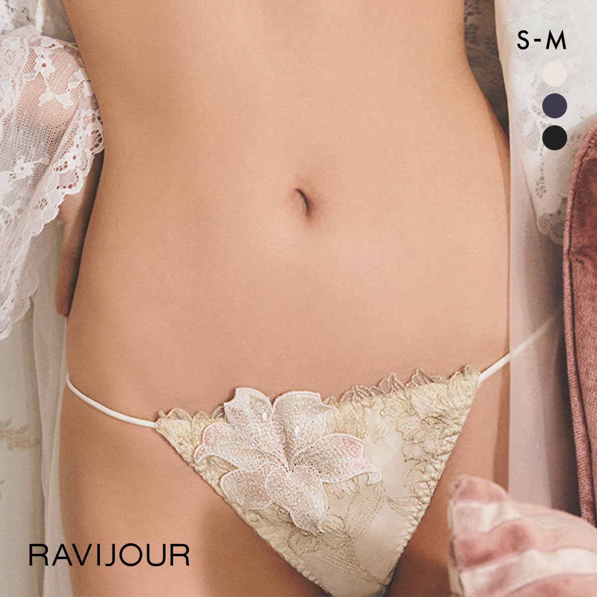 ラヴィジュール マリーサテン エンブレース ショーツ ノーマルショーツ SM バックレース 透け RAVIJOUR(IV-アイボリー-S)