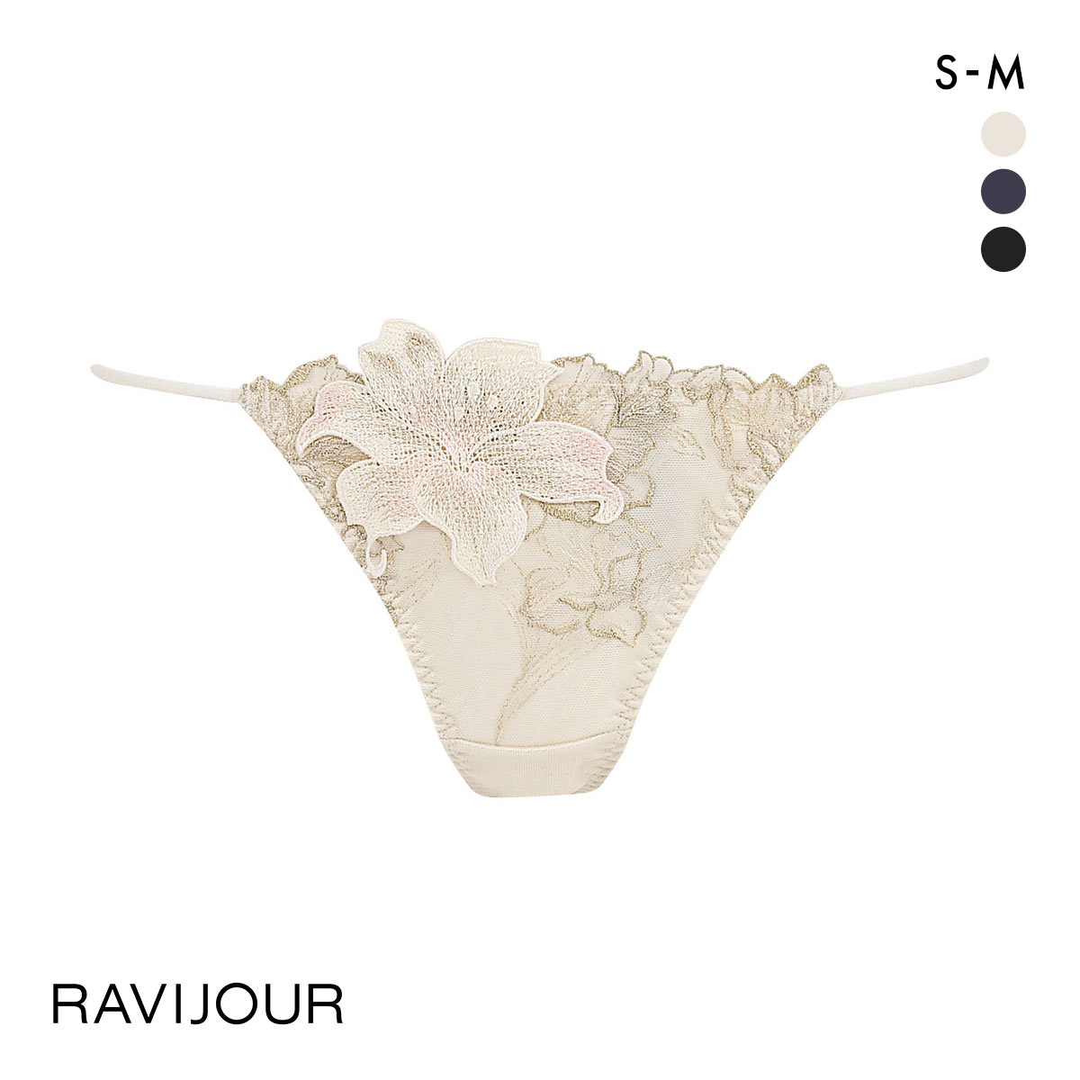 ラヴィジュール マリーサテン エンブレース Tバック SM バックレース 透け ストリング RAVIJOUR(IV-アイボリー-S)