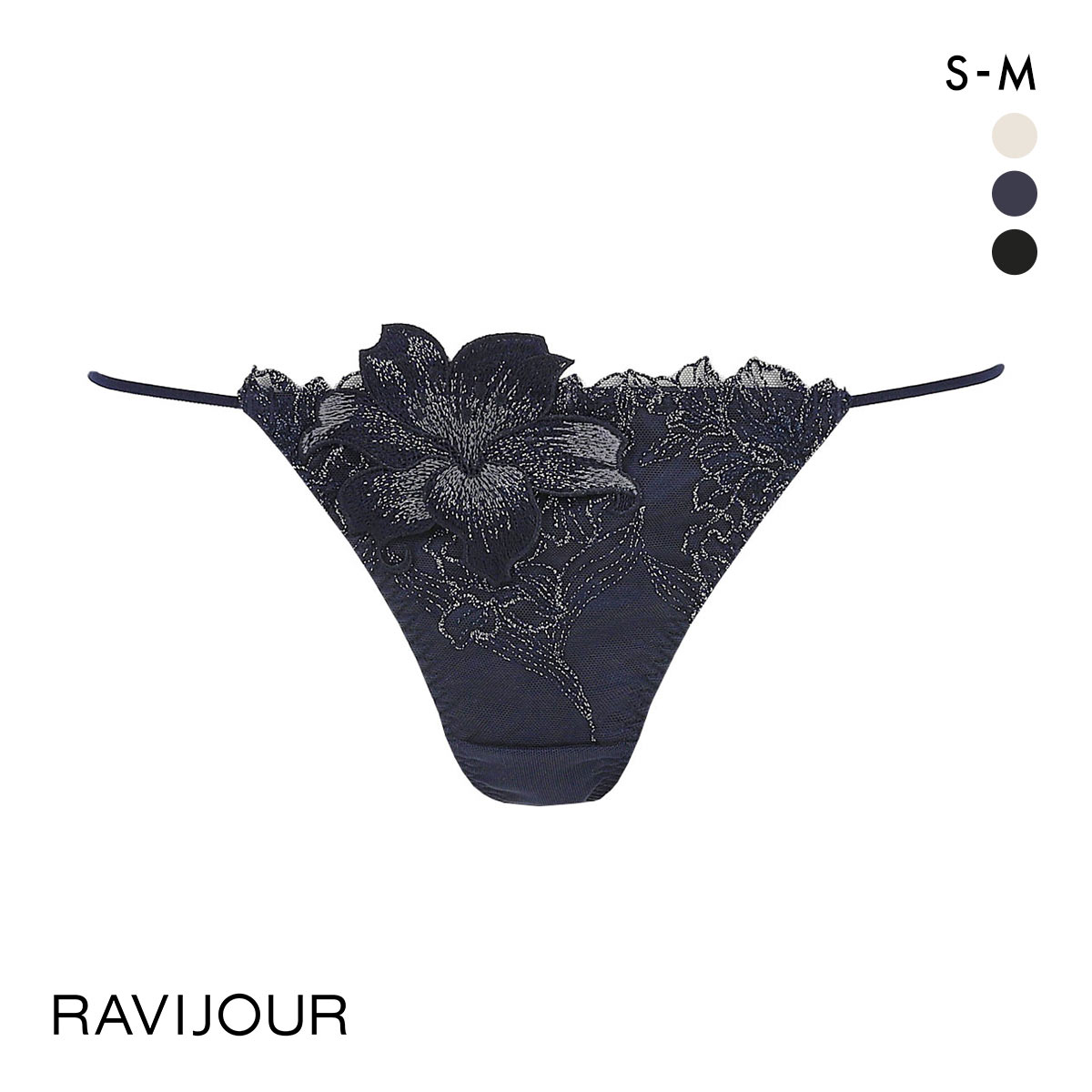 ラヴィジュール マリーサテン エンブレース Tバック SM バックレース 透け ストリング RAVIJOUR(NV-ネイビー-S)