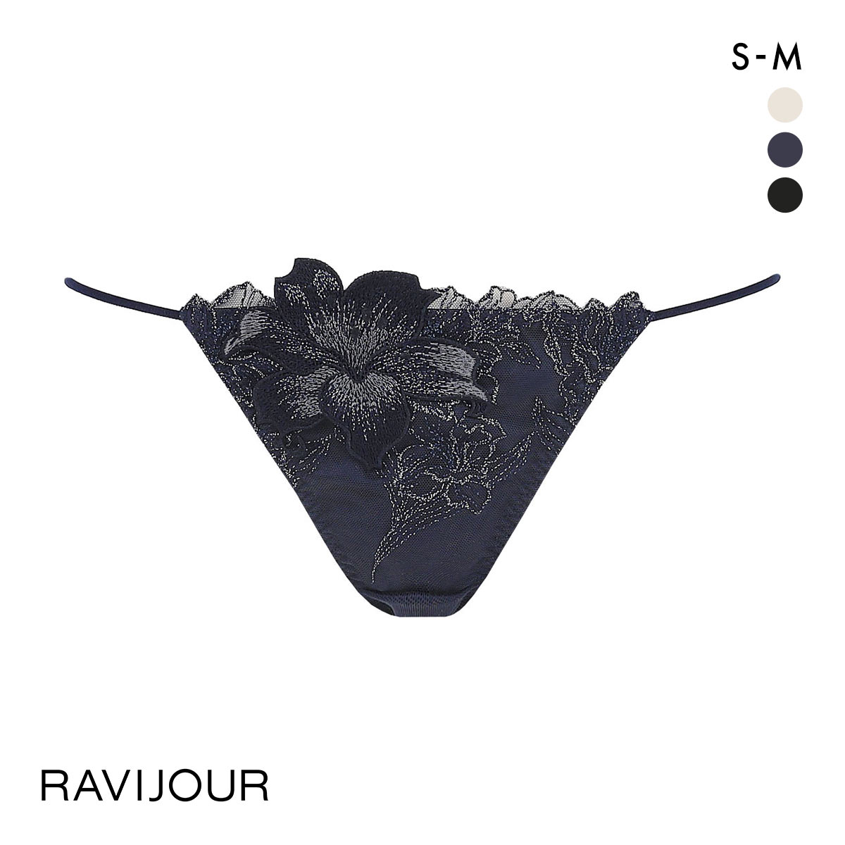 ラヴィジュール マリーサテン ストレッチレース ショーツ ノーマル ショーツ SM バックレース 透け ストリング RAVIJOUR(NV-ネイビー-S)