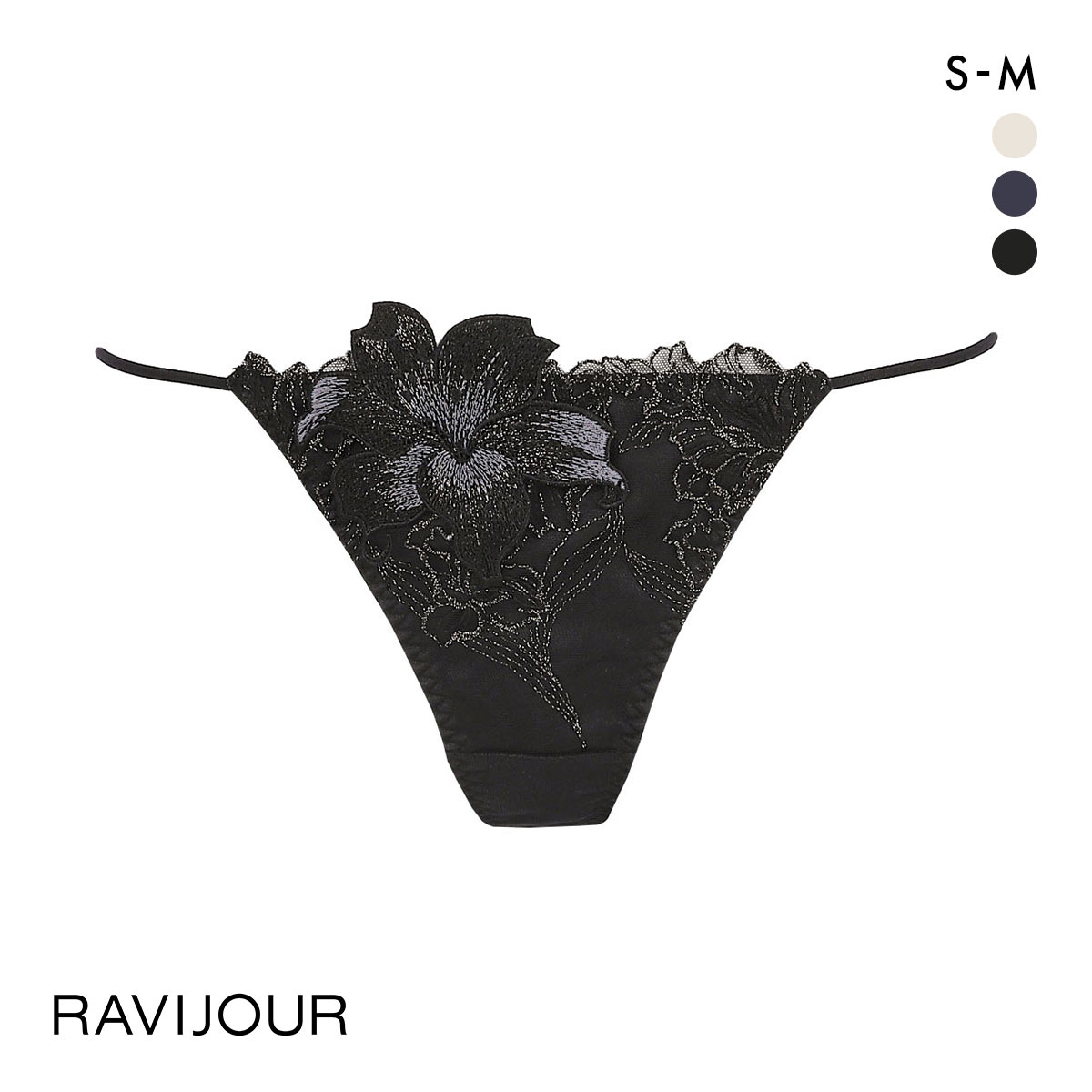 ラヴィジュール マリーサテン ストレッチレース Tバックショーツ タンガ ソング SM バックレース 透け ストリング RAVIJOUR(BK-ブラック-S)