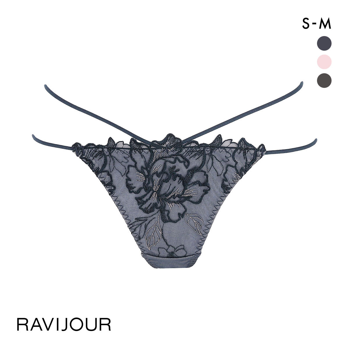 ラヴィジュール フローラルソルベ Tバック SM バックレース 透け ストリング RAVIJOUR(NV-ネイビー-S)