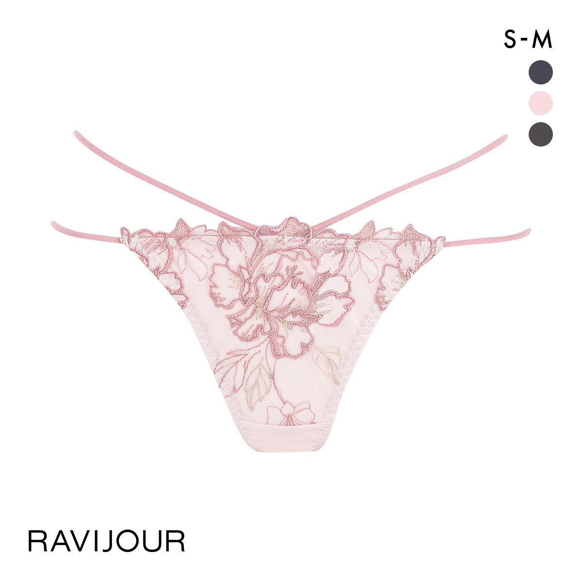 ラヴィジュール フローラルソルベ Tバック SM バックレース 透け ストリング RAVIJOUR(PI-ピンク-S)