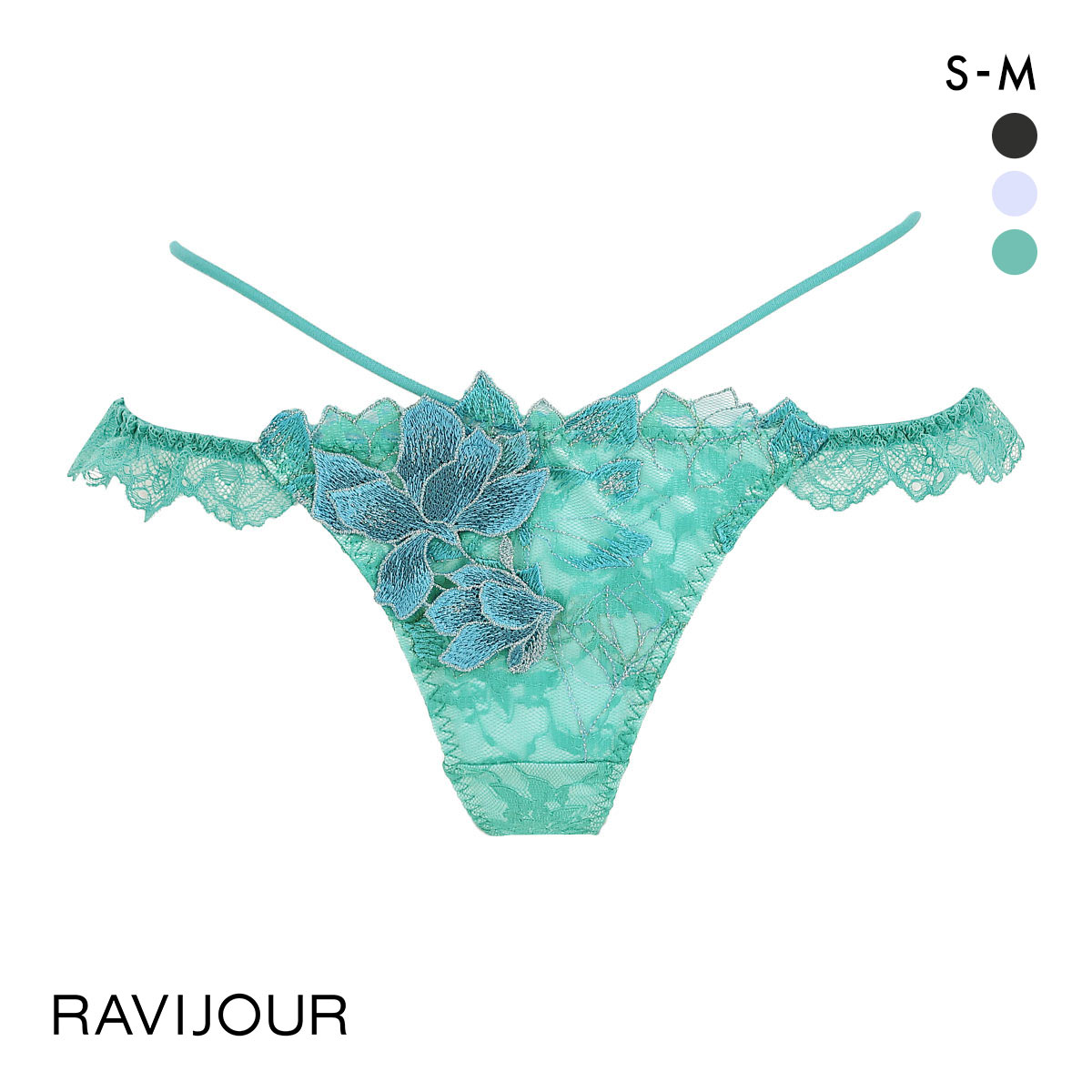 ラヴィジュール ノーブルマグノリア ストレッチレース Tバック SM バックレース 透け ストリング RAVIJOUR(GR-グリーン-S)