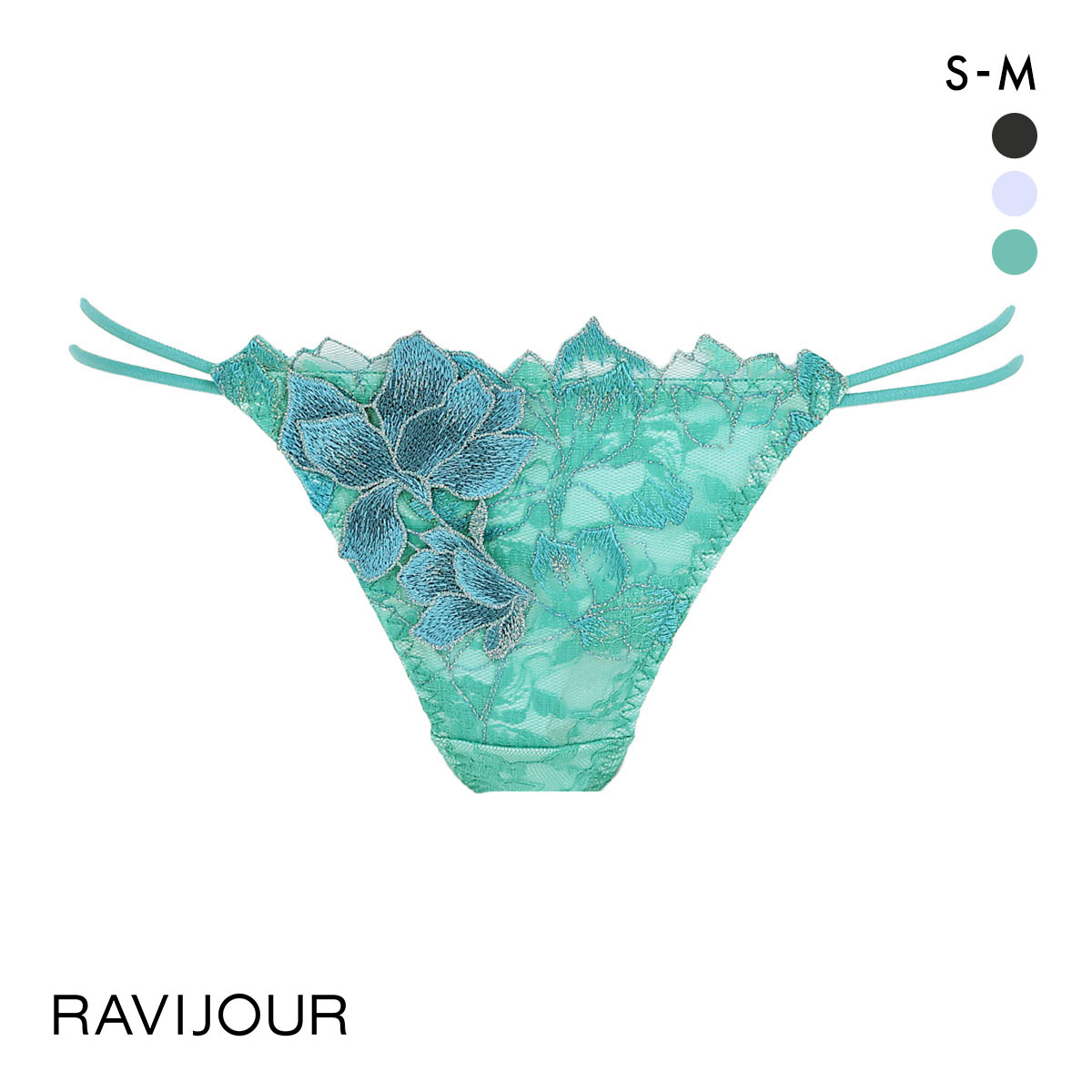 ラヴィジュール ノーブルマグノリア エンブロイダリーレース Tバック SM バックレース 透け ストリング RAVIJOUR(GR-グリーン-S)