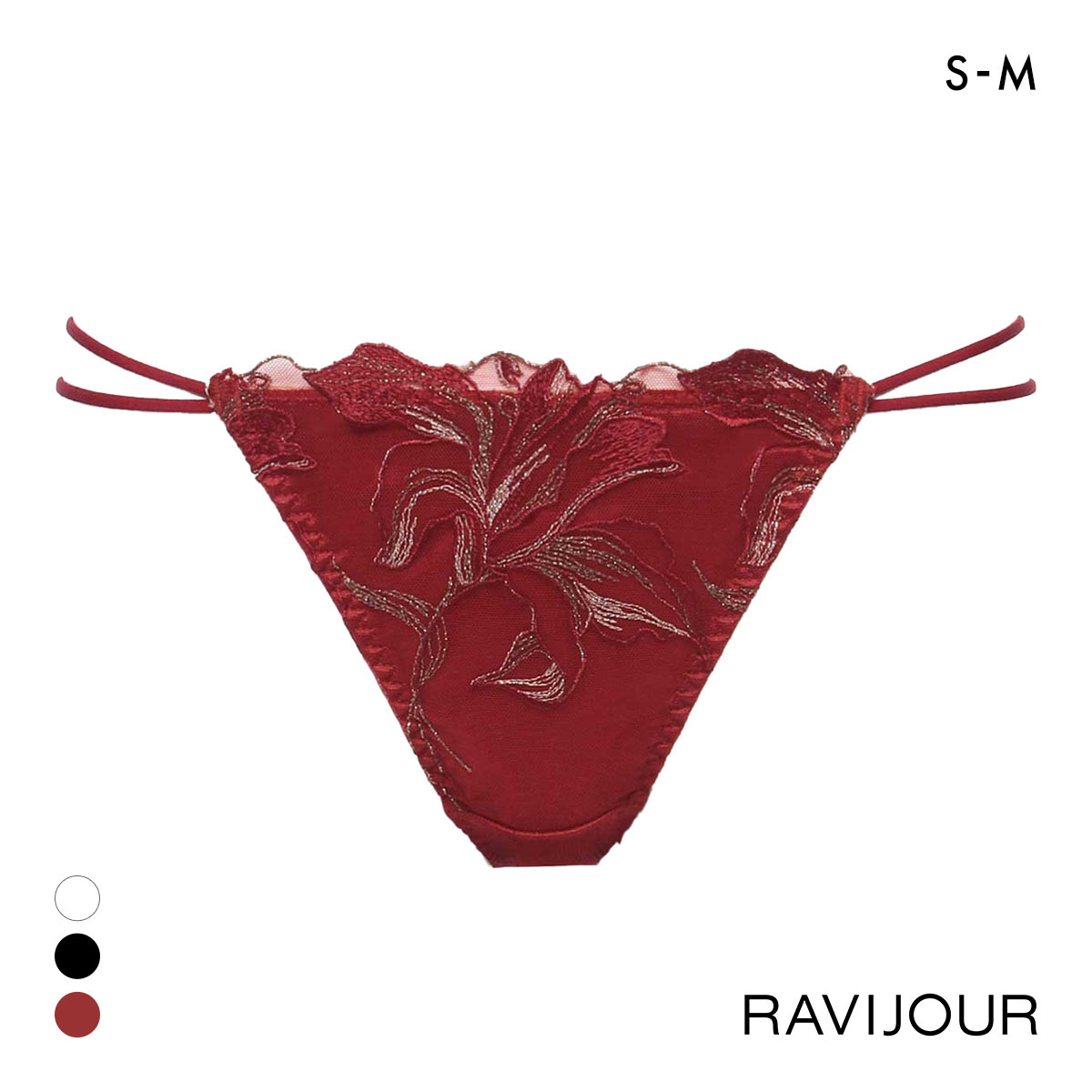 ラヴィジュール クラリス エンブロイダリーレース Tバックショーツ SM バックレース 透け ストリング RAVIJOUR(RE-レッド-S)