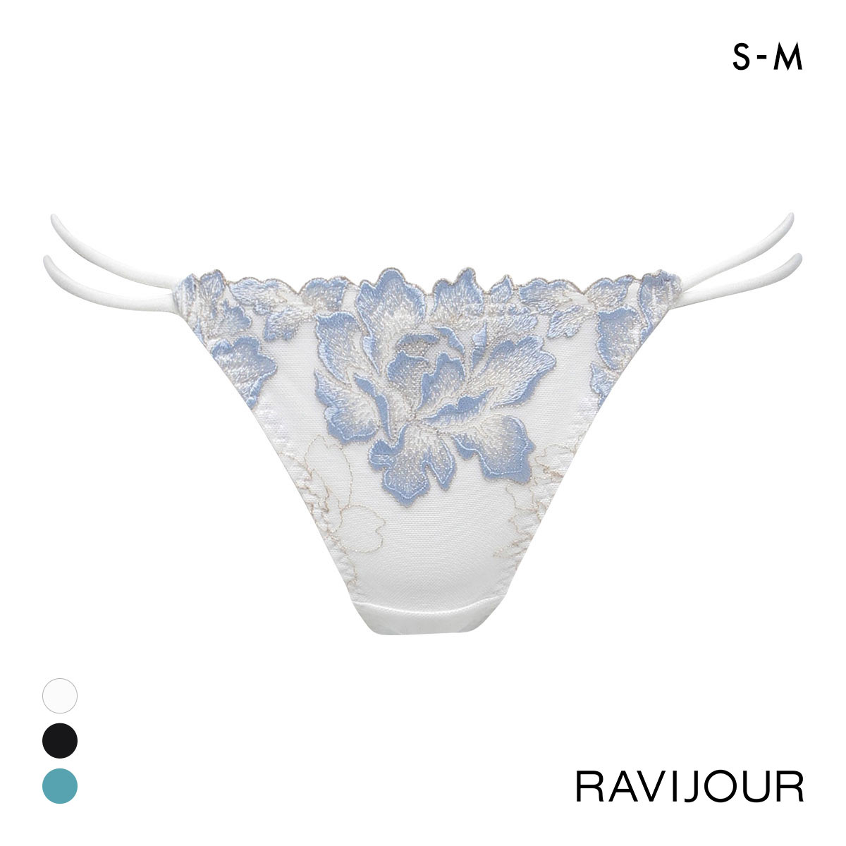 ラヴィジュール ルナリア エンブロイダリーレース Tバックショーツ SM バックレース 透け ストリング RAVIJOUR(WH-ホワイト-S)