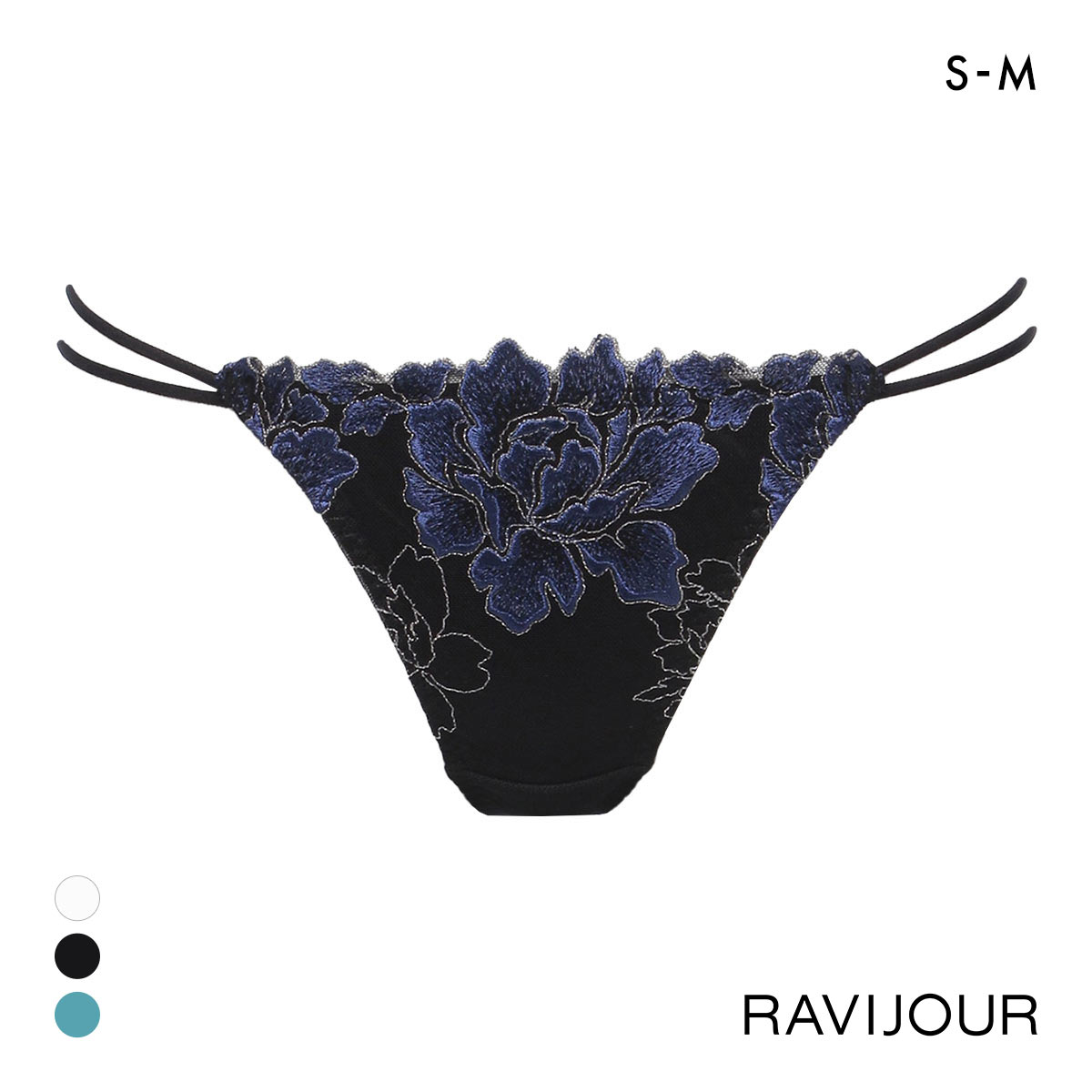 ラヴィジュール ルナリア エンブロイダリーレース Tバックショーツ SM バックレース 透け ストリング RAVIJOUR(BK-ブラック-S)