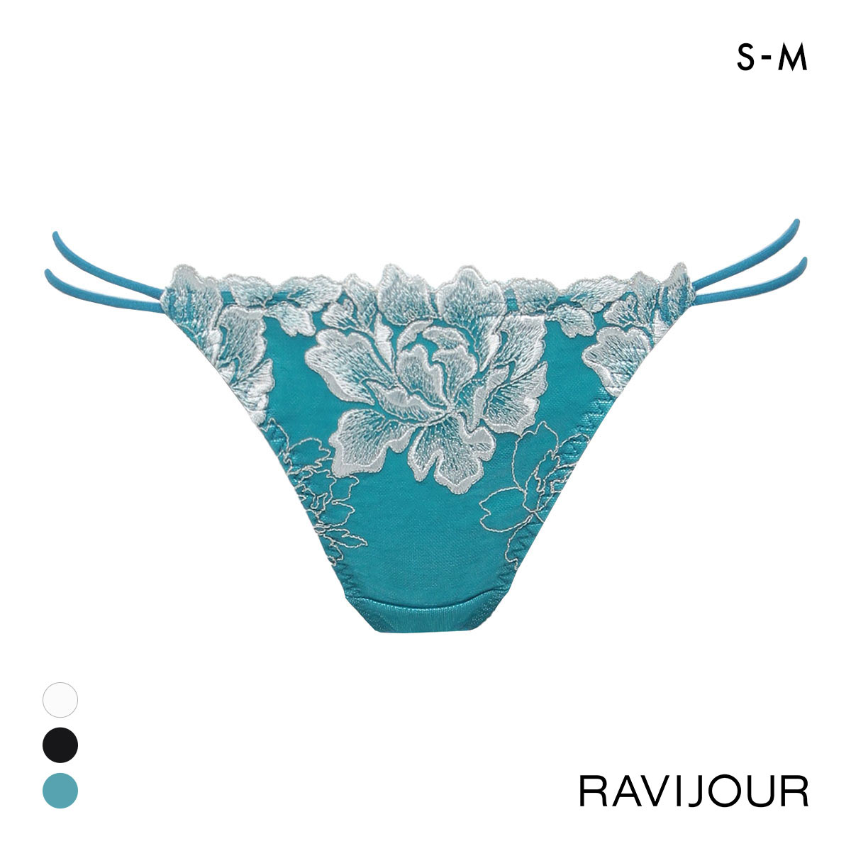ラヴィジュール ルナリア エンブロイダリーレース Tバックショーツ SM バックレース 透け ストリング RAVIJOUR(GR-グリーン-S)