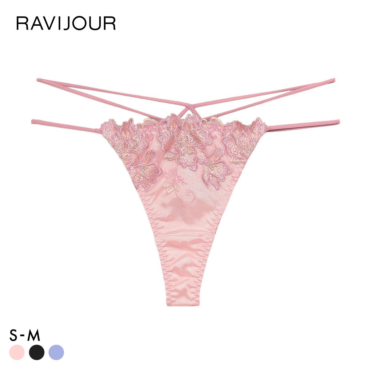 ラヴィジュール マルヴァ エンブロイダリーレースTバック ソング Tショーツ SM バックレース 透け RAVIJOUR(PI-ピンク-S)