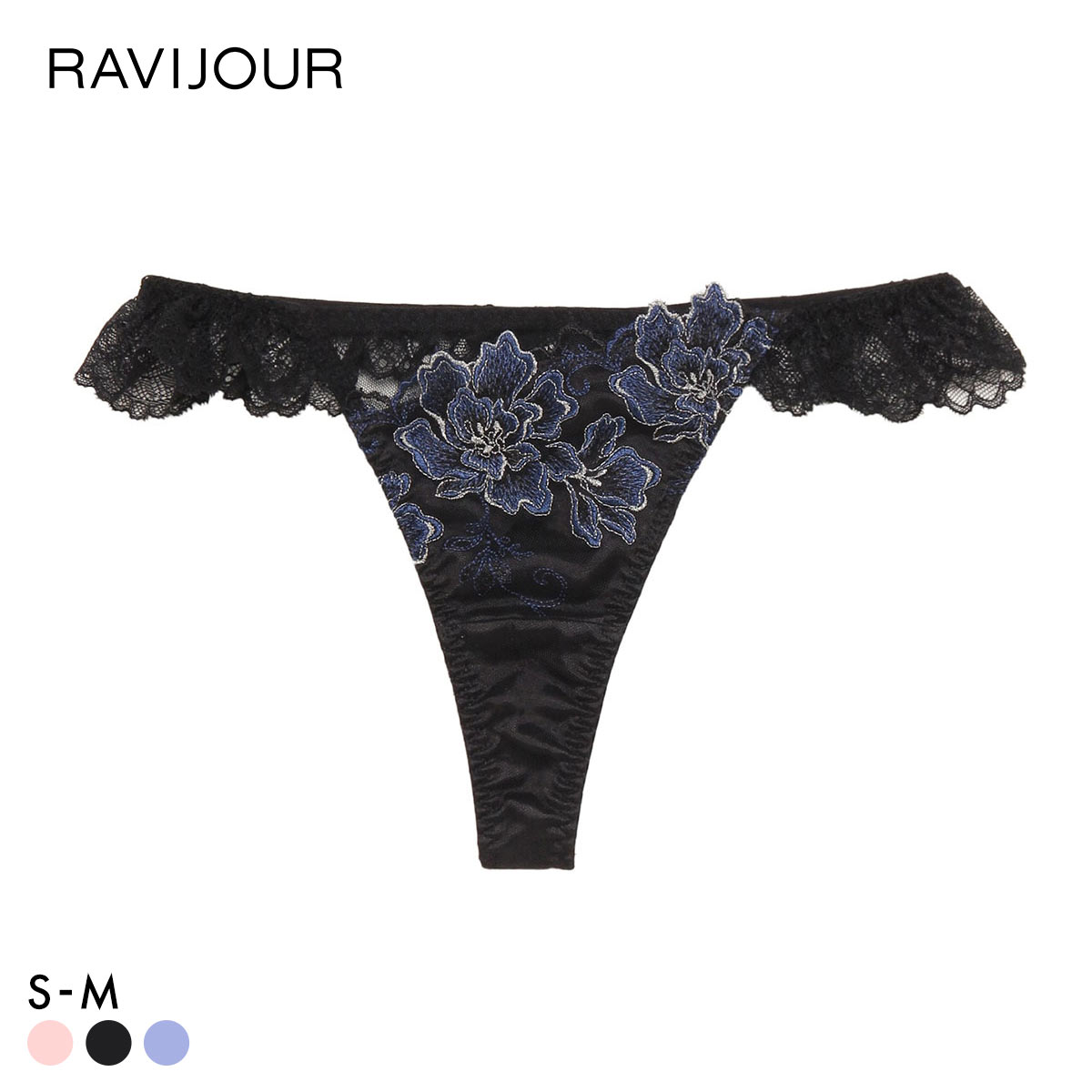 ラヴィジュール マルヴァ フリルTバック ソング Tショーツ SM バックレース 透け RAVIJOUR(BK-ブラック-S)