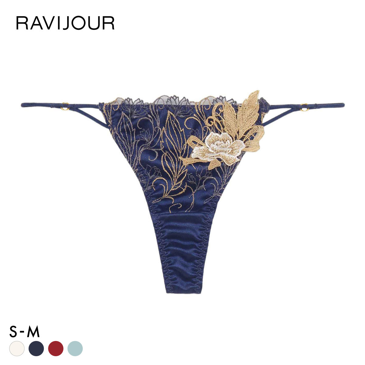 ラヴィジュール フェザーセレステ エンブロイダリーレース Tバックショーツ セクシー ソング タンガ SM バックレース 透け RAVIJOUR(NV-ネイビー-S)