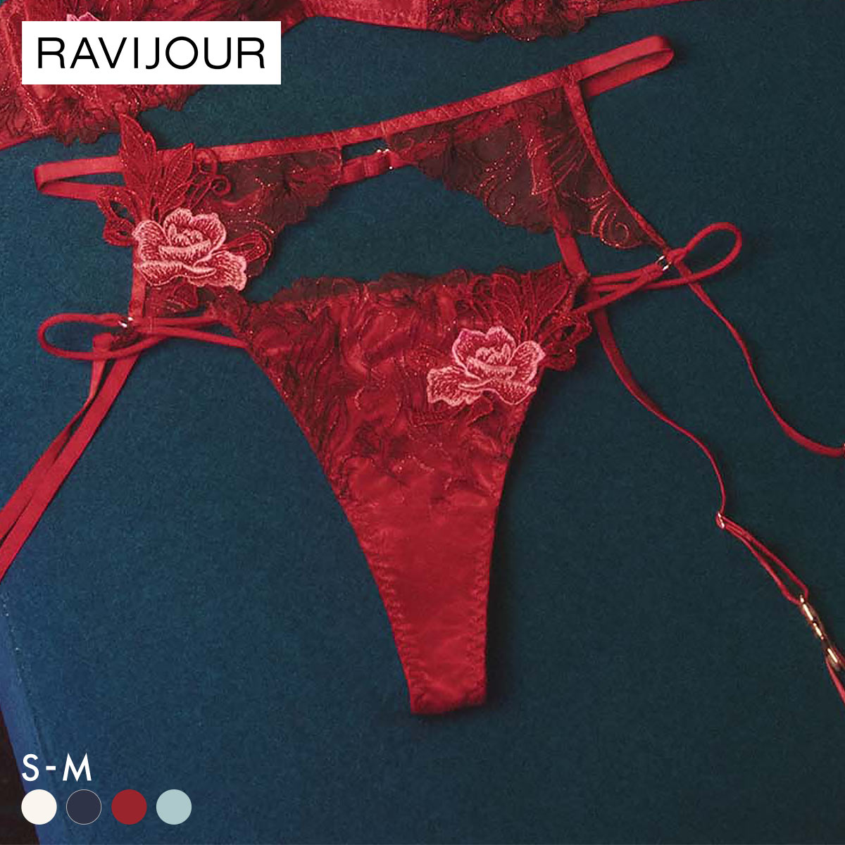ラヴィジュール フェザーセレステ エンブロイダリーレース Tバックショーツ セクシー ソング タンガ SM バックレース 透け RAVIJOUR(RE-レッド-S)