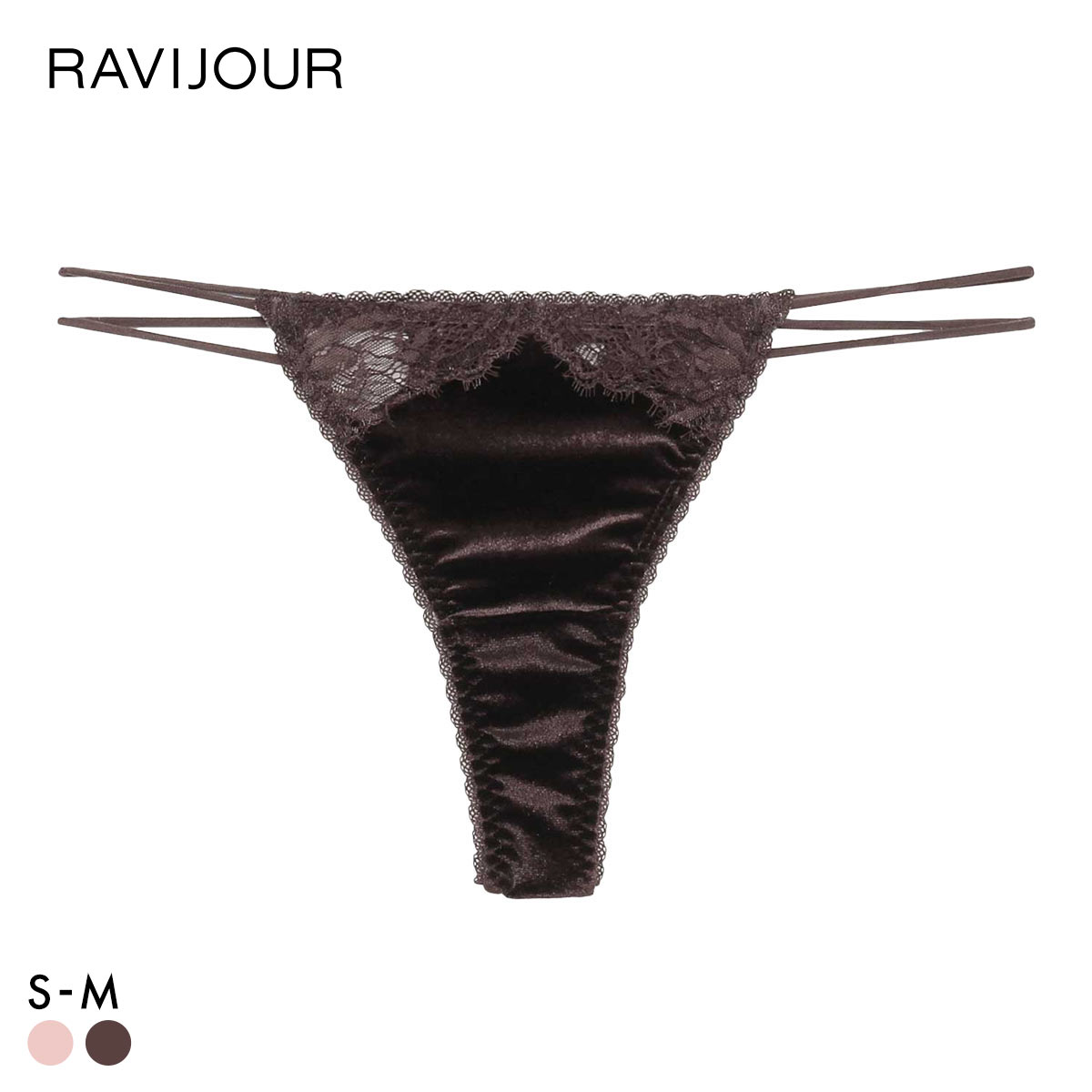 ラヴィジュール ベルベットニュイ Tバックショーツ ソング タンガ SM バックレース 透け RAVIJOUR(BR-ブラウン-S)