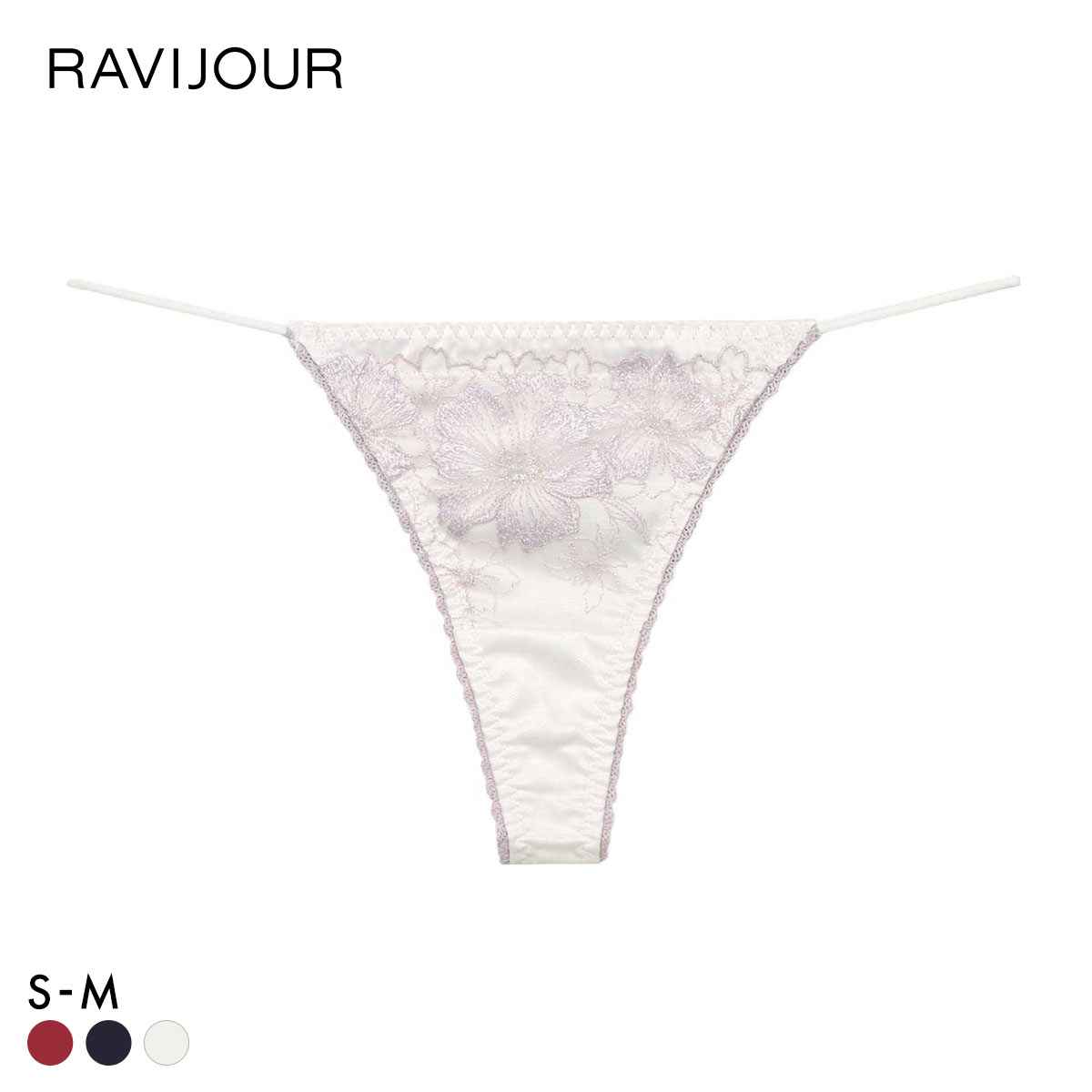 ラヴィジュール アルミラ エンブロイダリーレース Tバックショーツ ソング タンガ SM バックレース 透け RAVIJOUR(WH-ホワイト-S)