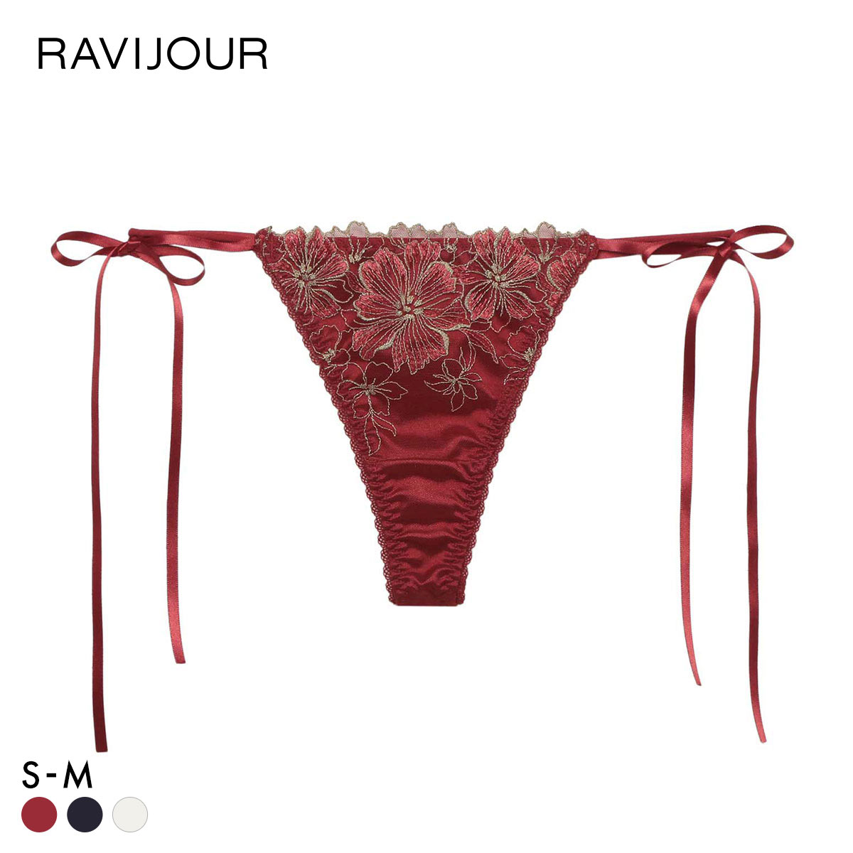 ラヴィジュール アルミラ サイドリボン Tバックショーツ 紐パン Tバック ソング タンガ SM バックレース 透け セクシー RAVIJOUR(RE-レッド-S)