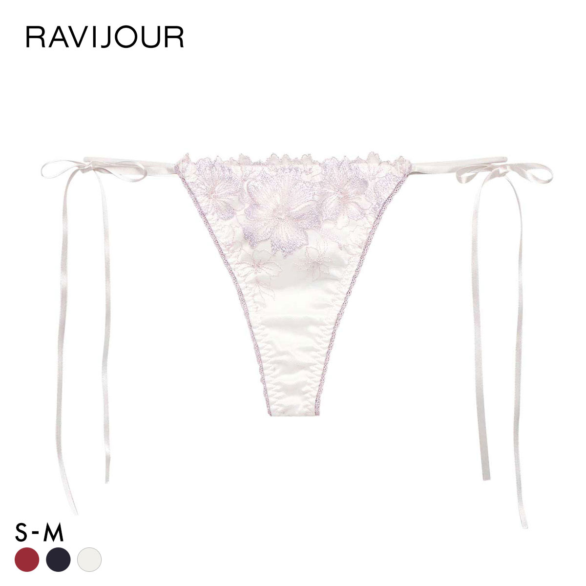 ラヴィジュール アルミラ サイドリボン Tバックショーツ 紐パン Tバック ソング タンガ SM バックレース 透け セクシー RAVIJOUR(WH-ホワイト-S)
