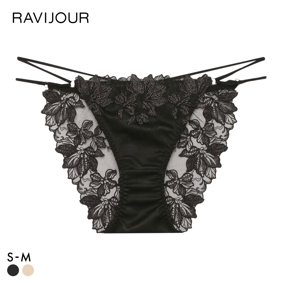 ラヴィジュール フィオナ エンブロイダリーレース ショーツ ノーマルショーツ SM バックレース 透け セクシー RAVIJOUR(BK-ブラック-S)