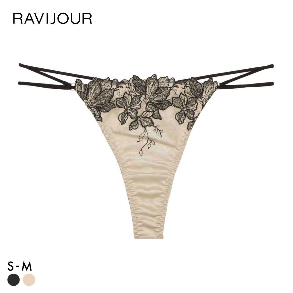 ラヴィジュール フィオナ エンブロイダリーレース Tバックショーツ ソング タンガ セクシー SM バックレース 透け RAVIJOUR(BE-ベージュ-S)