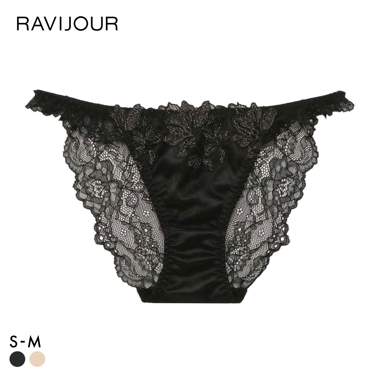 ラヴィジュール フィオナ ストレッチレース ショーツ ノーマルショーツ SM バックレース 透け セクシー RAVIJOUR(BK-ブラック-S)